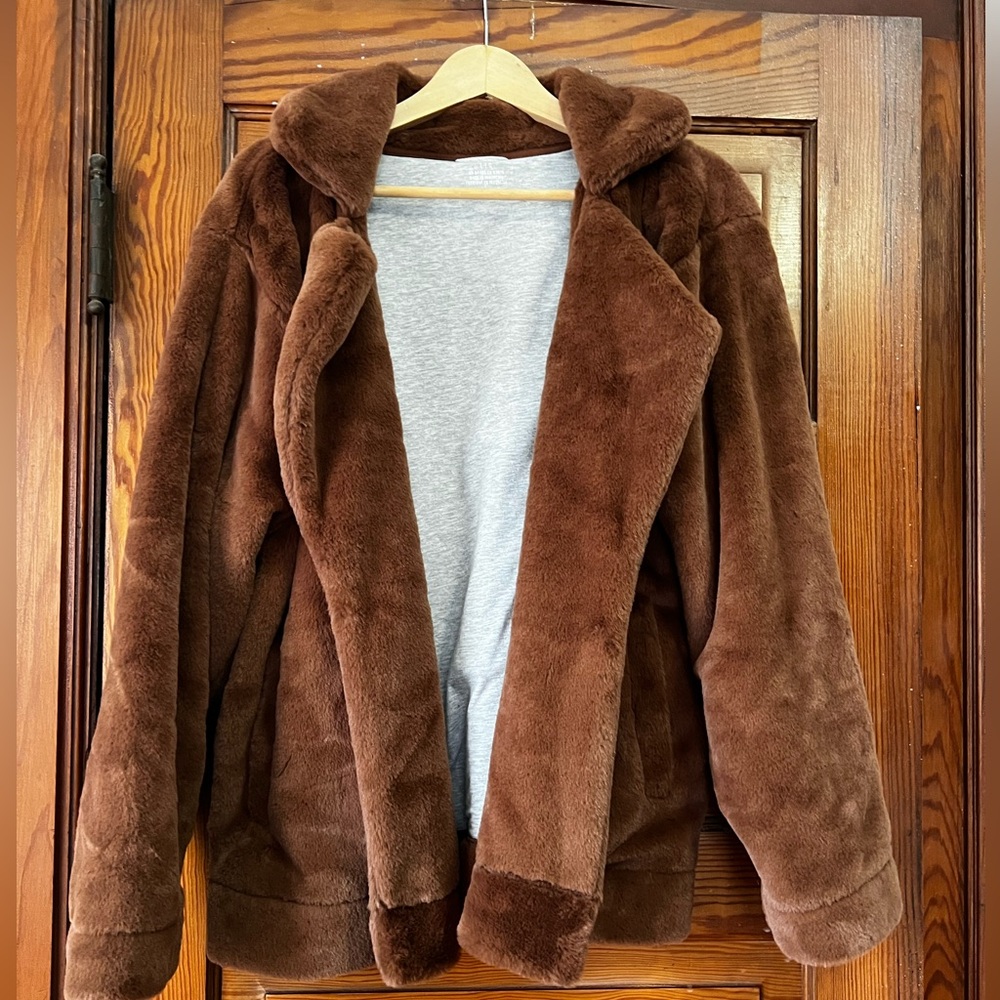 Aerie size L brown Sherpa open jacket